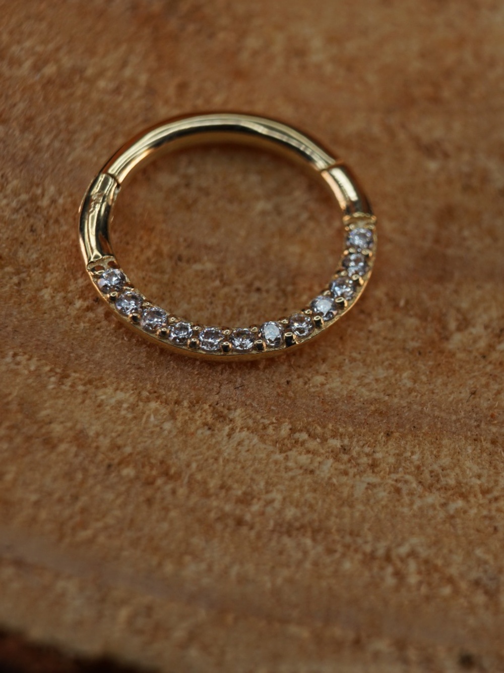 14k Solid Gold & CZ front facing paved clicker hoop - 16m 8mm